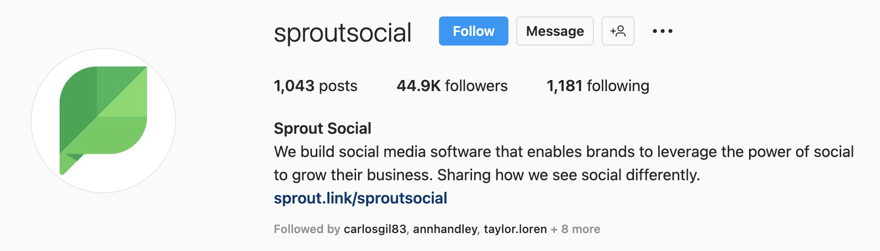 Contoh bio Instagram dari Sprout Social