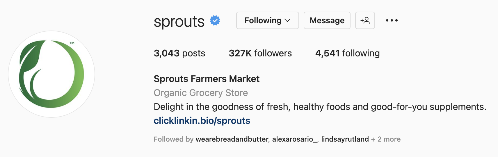 Contoh bio Instagram dari Pasar Petani Sprout