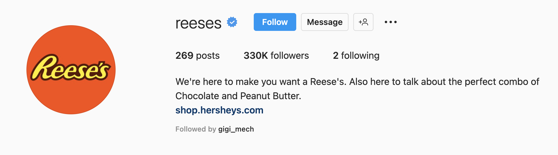 Contoh bio Instagram dari Reese's