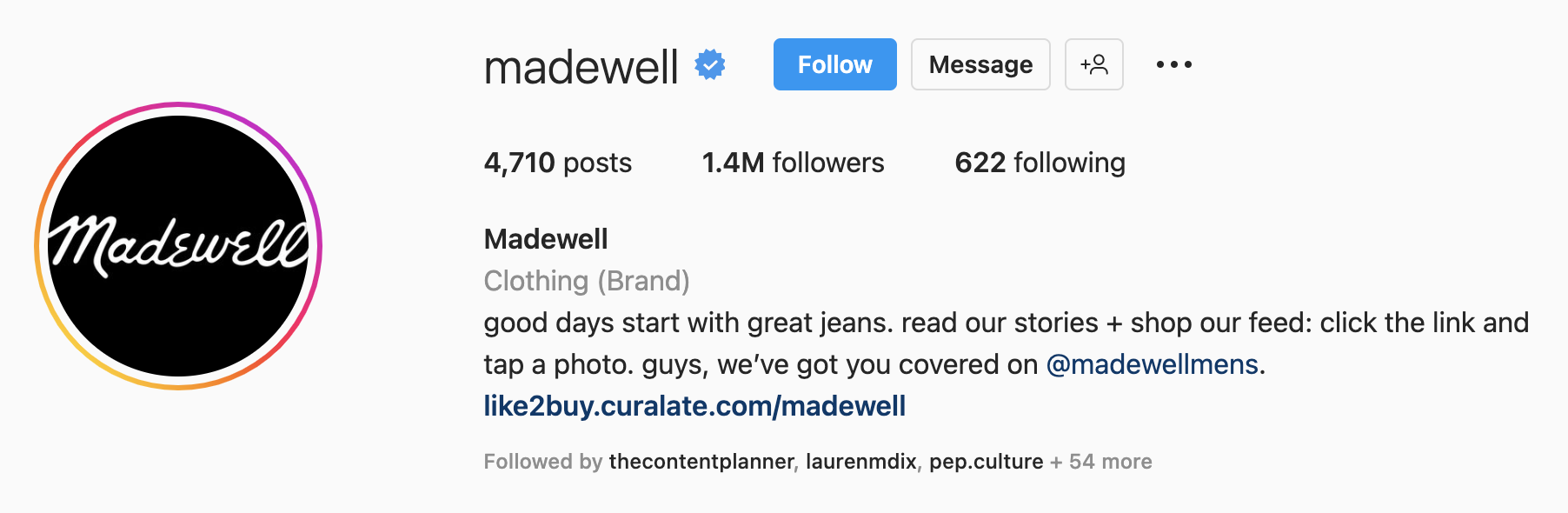 Contoh bio Instagram dari Madewell