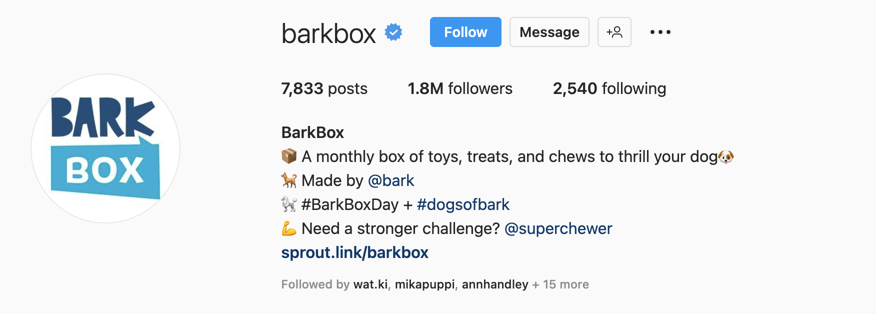 Contoh bio Instagram dari BarkBox