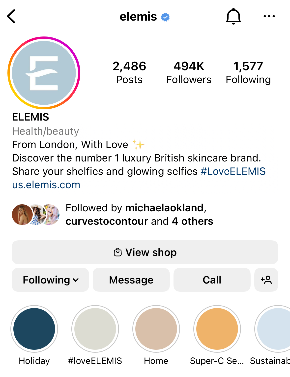 Contoh bio Instagram dari Elemis