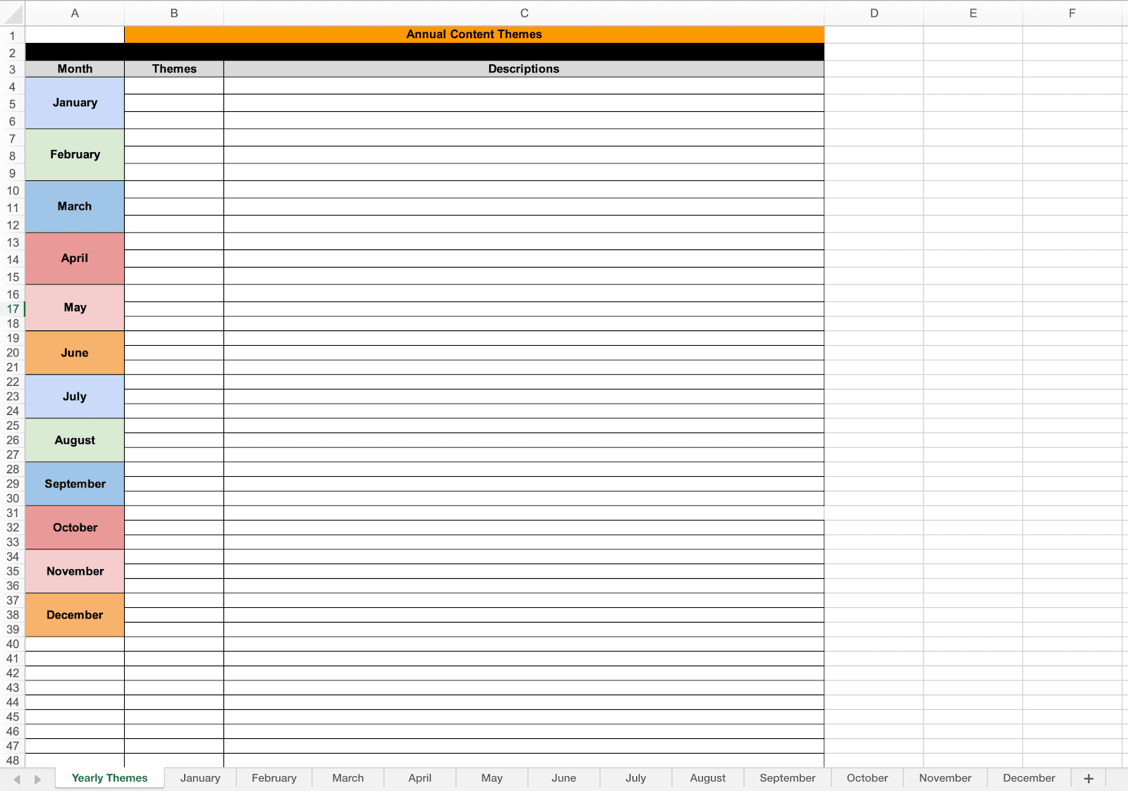 Beispiel für einen Spreadsheet-Marketingplaner