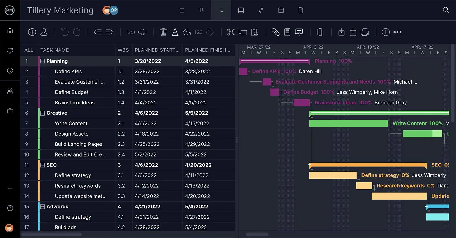 Diagrama Gantt a managerului de proiect