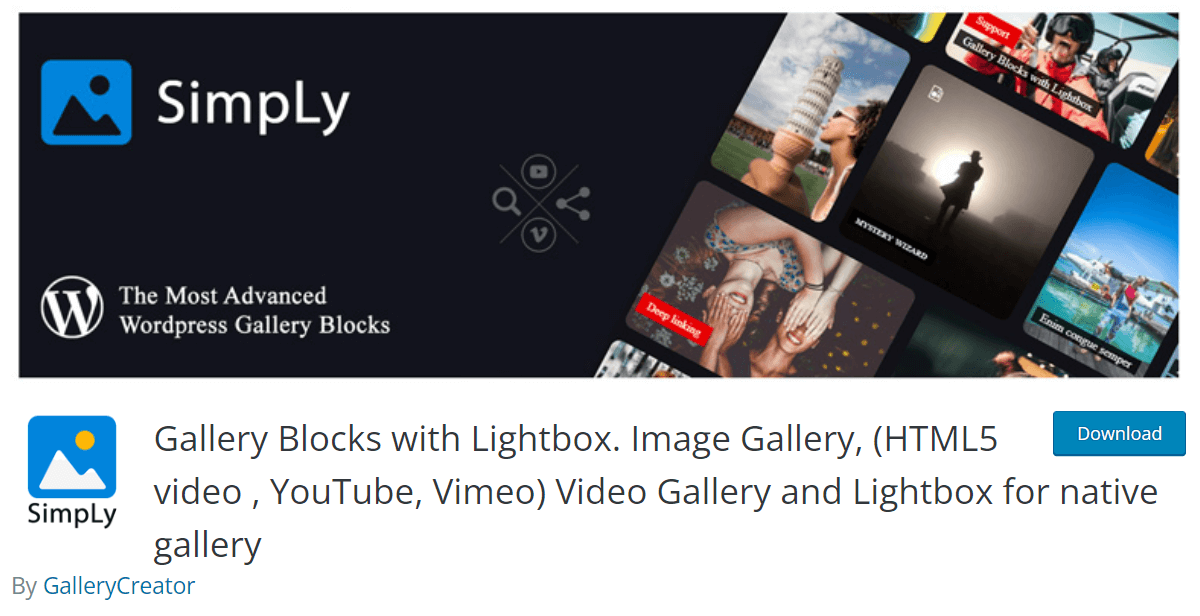 SimpLy Gallery Blocks - Vimeo WordPress 插件