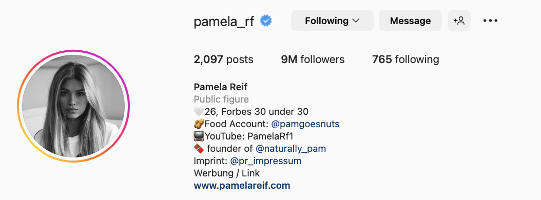 forbes 30 under 30 akun instagram Pamela Reif