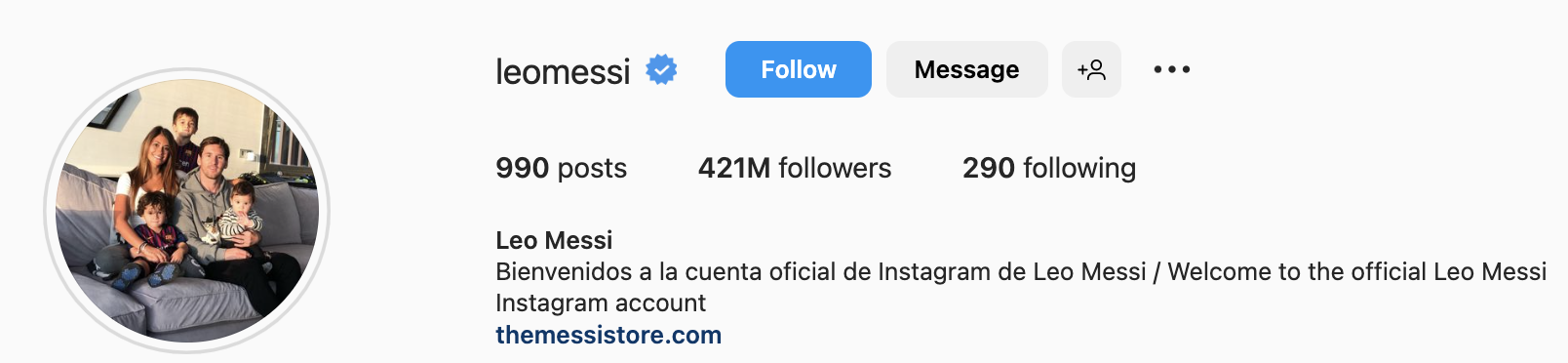 najczęściej obserwowane konto na Instagramie Leo Messi 420 milionów obserwujących