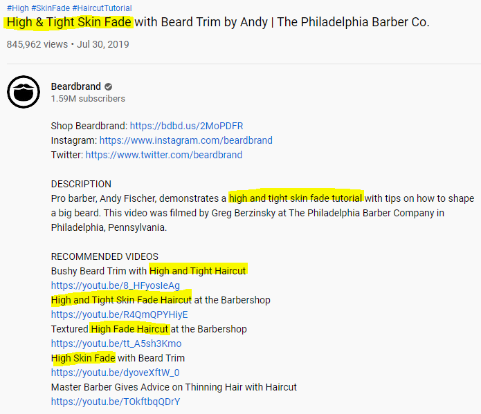 คำอธิบาย Beardbrand สำหรับวิดีโอ SEO