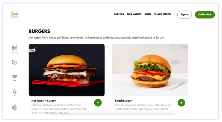 contoh desain website restoran - shake shack