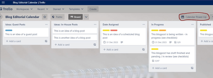 templat kalender editorial trello - pengaktifan kalender