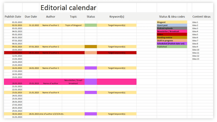 templat kalender editorial - spreadsheet