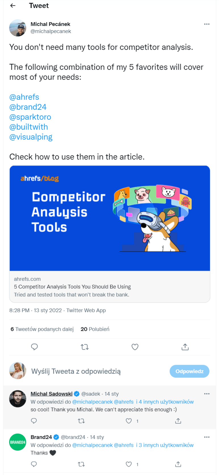 Ahrefs a menționat Brand24 pe Twitter.