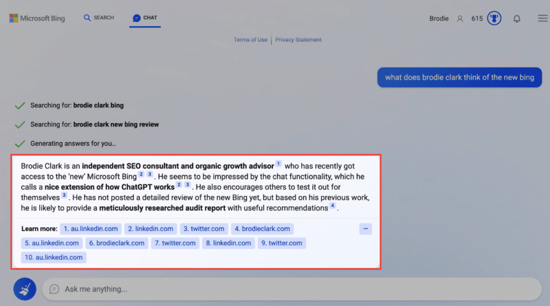 Résultats initiaux Le nouveau chat Bing est-ce que Brodie Clark l'aime 800x445