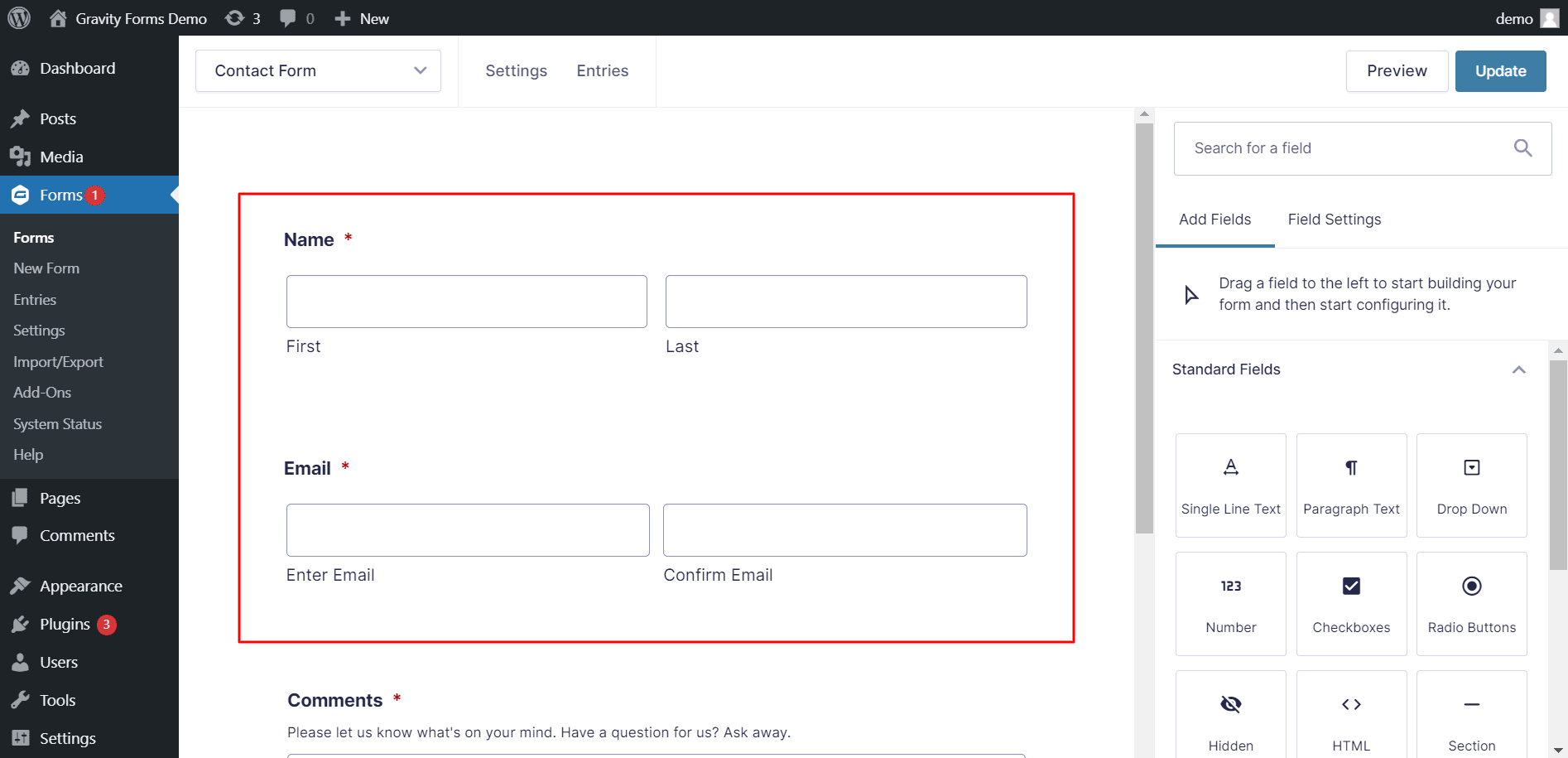 Gravity Forms Demo WordPress