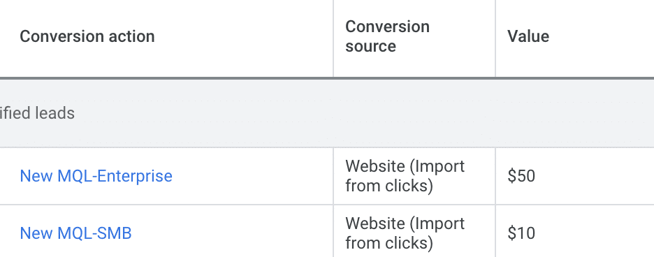 Configuration des actions de conversion