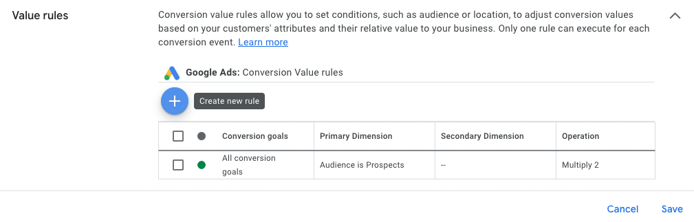 Règles de valeur de conversion