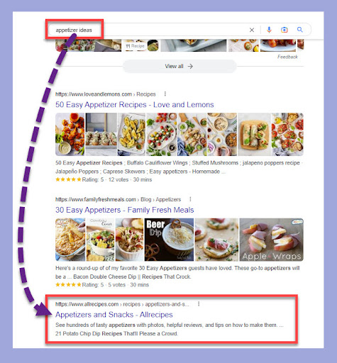 Ide appertizer Google SERP