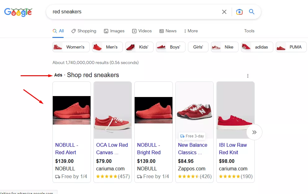 مثال البحث - زيادة المبيعات على إعلانات Google Shopping