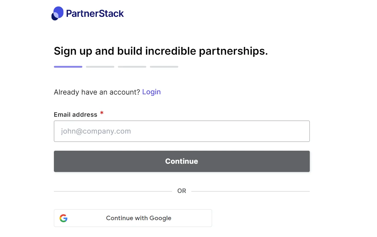 Partnerstack 註冊頁面