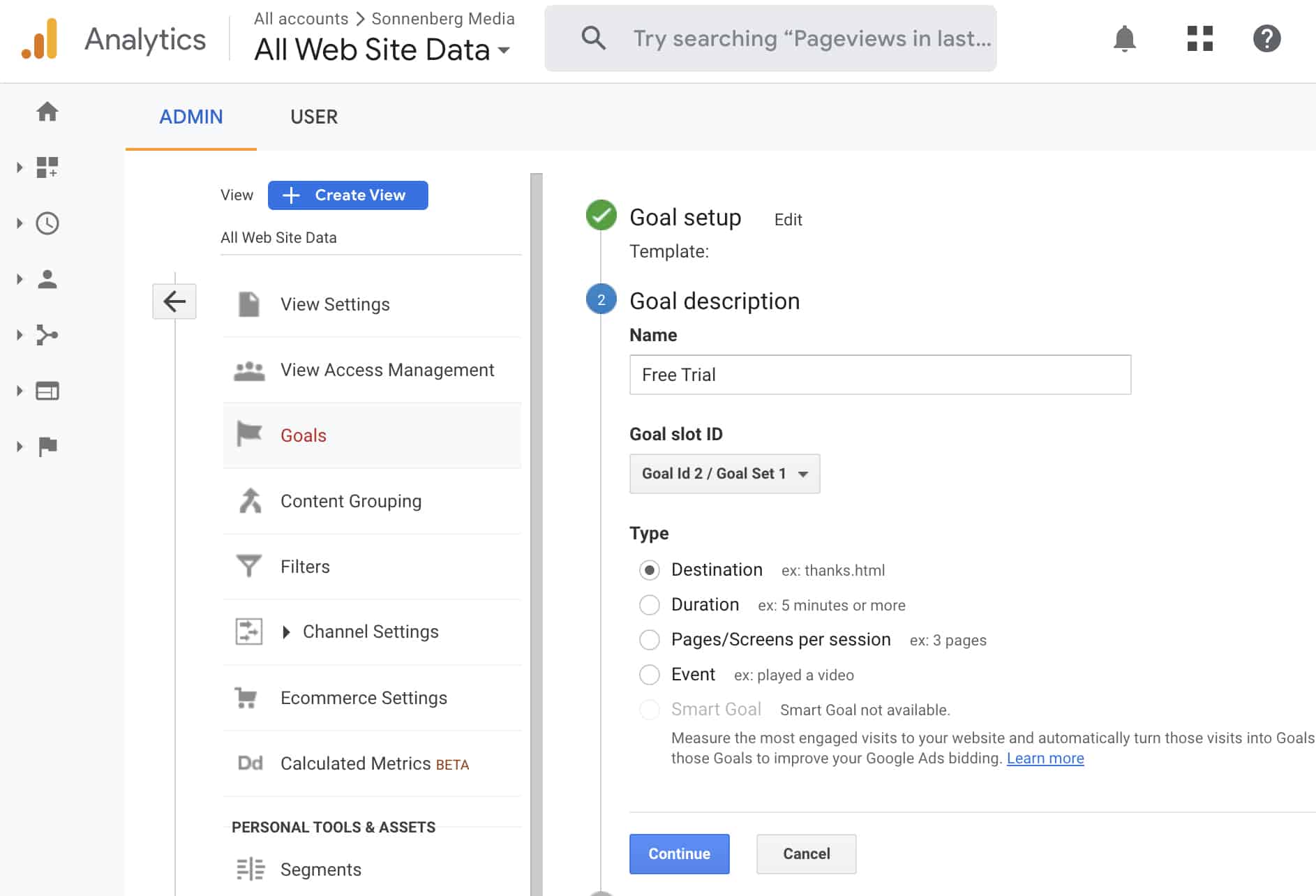 Configurarea obiectivului universal Google Analytics