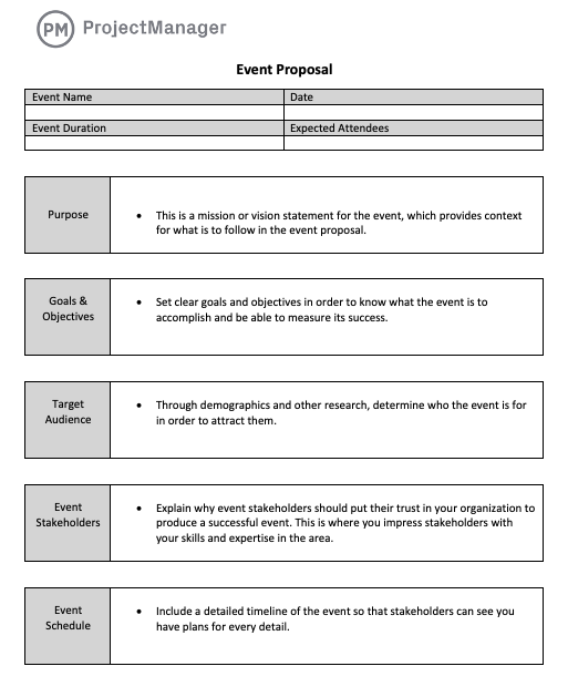 Modello di proposta di evento gratuito di ProjectManager per Word