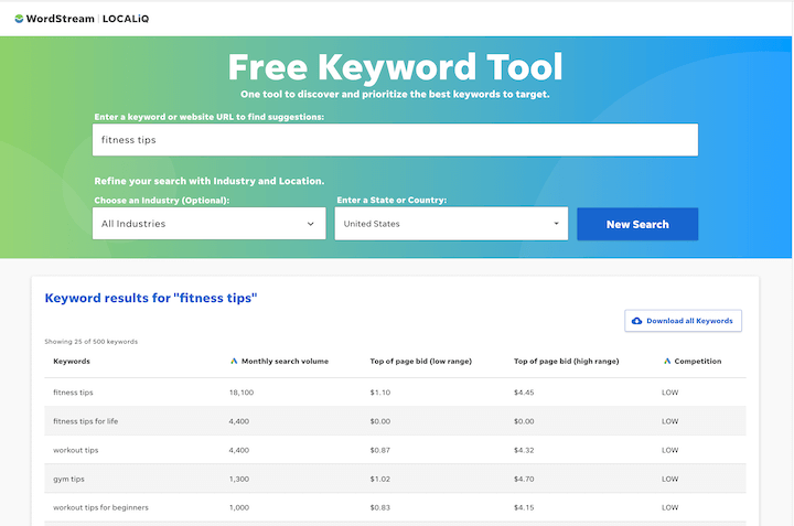 أفضل أدوات البحث عن الكلمات الرئيسية - أداة الكلمات الرئيسية المجانية لـ Wordstream