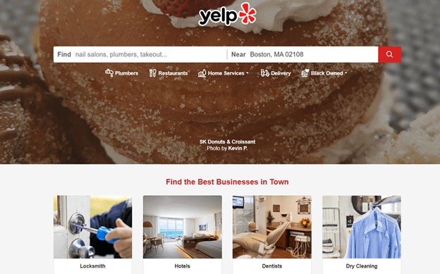 قوائم الدليل - لقطة شاشة الصفحة الرئيسية yelp