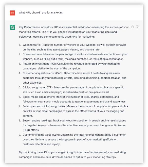 소기업 마케팅에 chatgpt를 사용하는 방법 - kpis에 대한 질문에 대한 답변