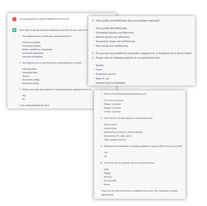 gptchat에서 만든 고객 피드백 설문조사
