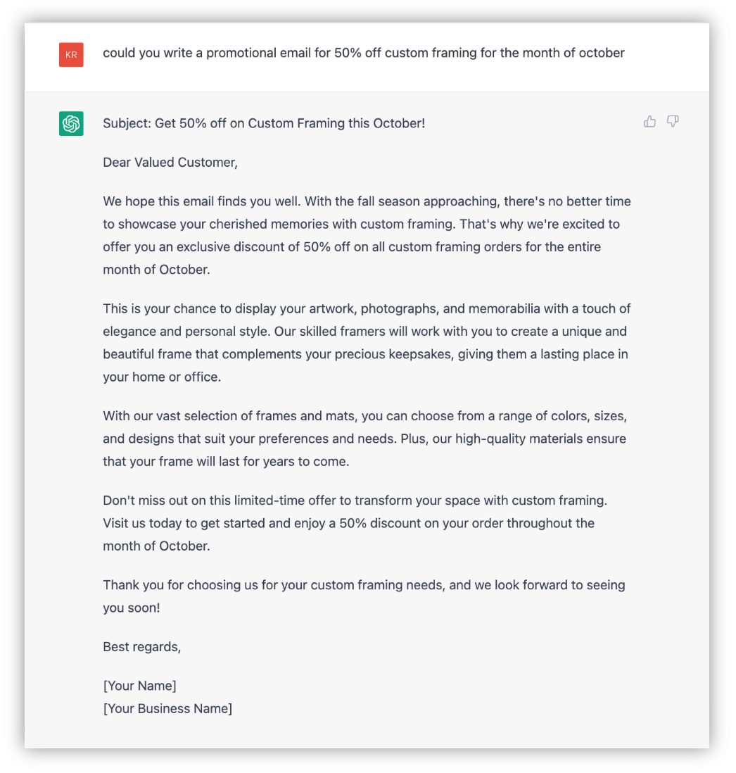 소기업 마케팅에 chatgpt를 사용하는 방법 - 프로모션 이메일 프롬프트에 대한 답변