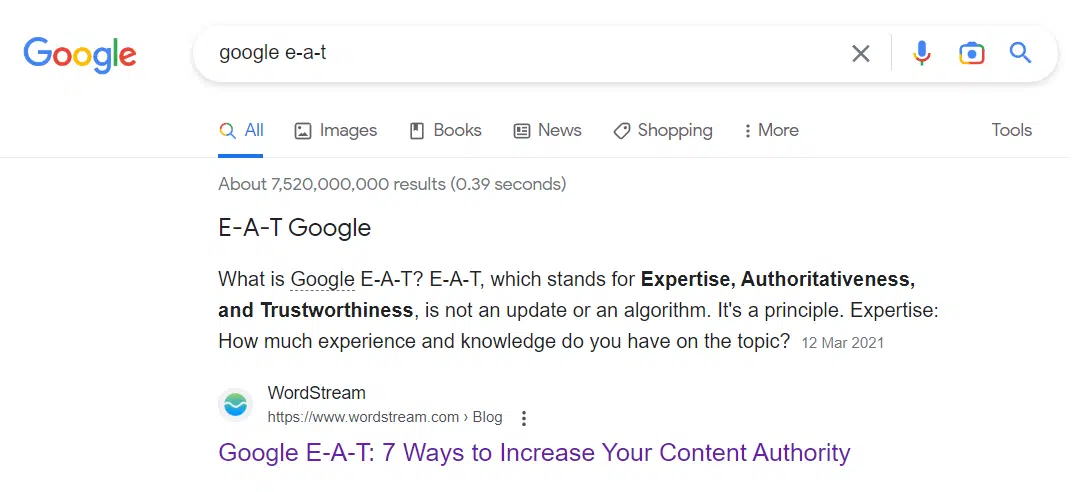 Google SERP のスクリーンショットは、作者不明の記事が上位にランク付けされていることを示しています。