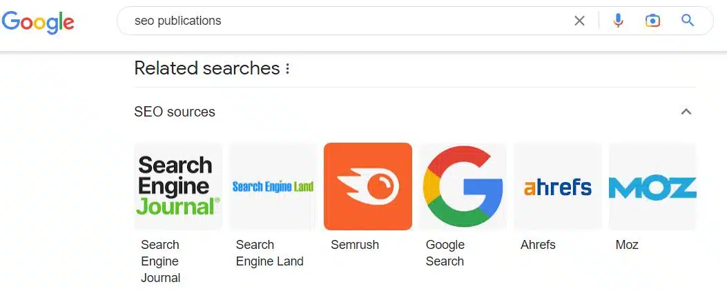 Search Engine Land が Google で SEO ソースとしてリストされていることを示す Google SERP のスクリーンショット。