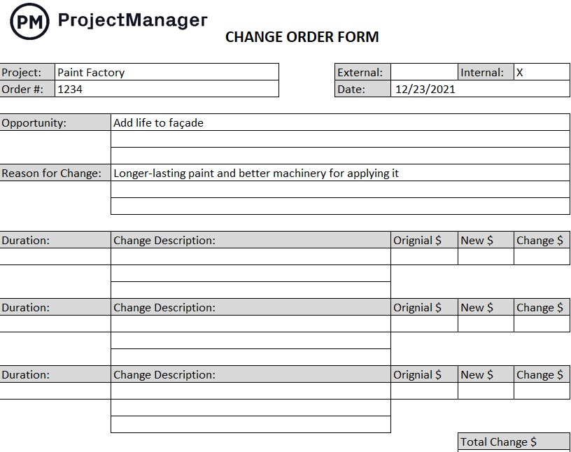 ProjectManager의 무료 주문 변경 양식 템플릿