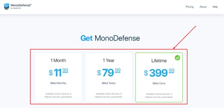 MonoDefense – Wählen Sie einen Plan