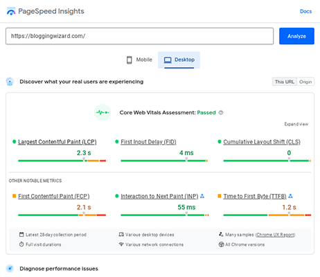 Kreator blogów Pagespeed Insights