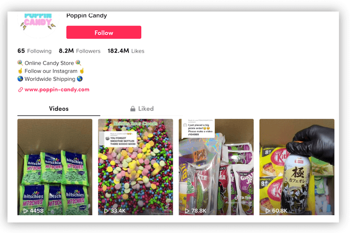 meilleures stratégies de marketing de commerce électronique - compte tiktok de poppin candy