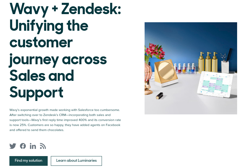 لقطة شاشة لصفحة Zendesk Wavy Customer Story