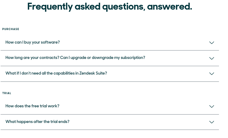 لقطة شاشة لصفحة قسم الأسئلة الشائعة لـ Zendesk