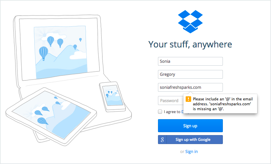 لقطة شاشة من Dropbox Log In Screen