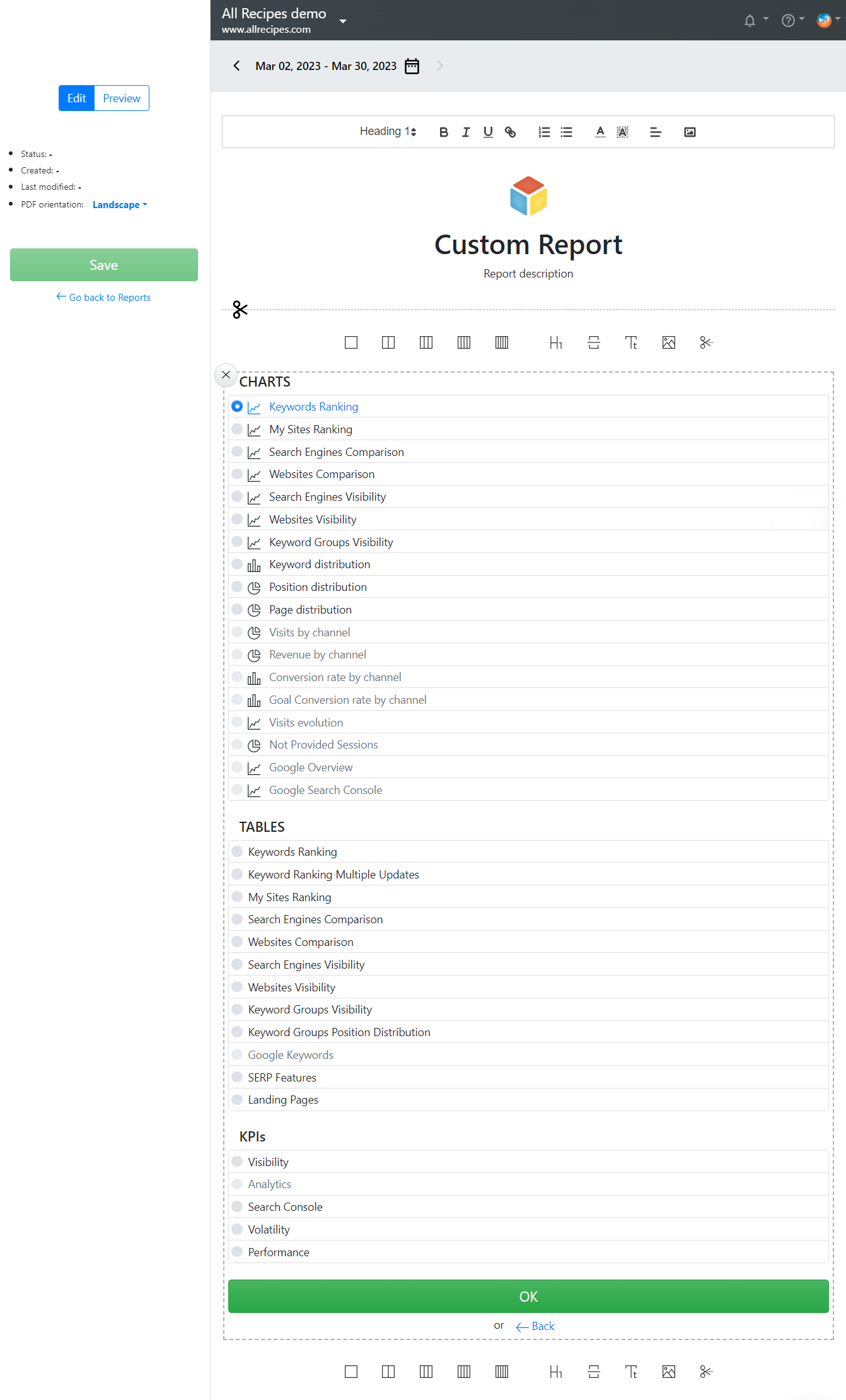 Zaawansowany ranking sieci, niestandardowe raporty seo