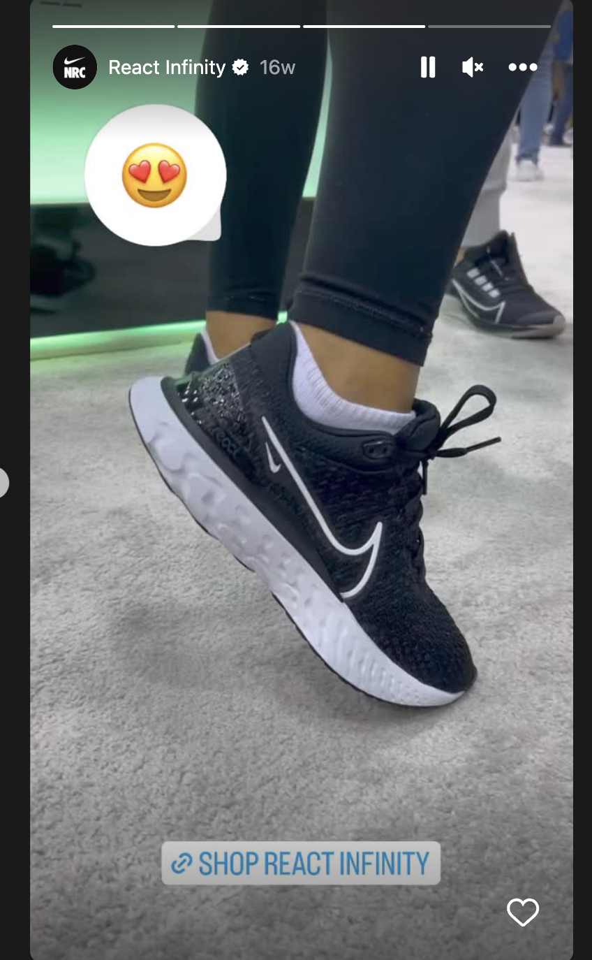 React Infinity 3가 등장하는 Nike의 Instagram 스토리 중 하나입니다.