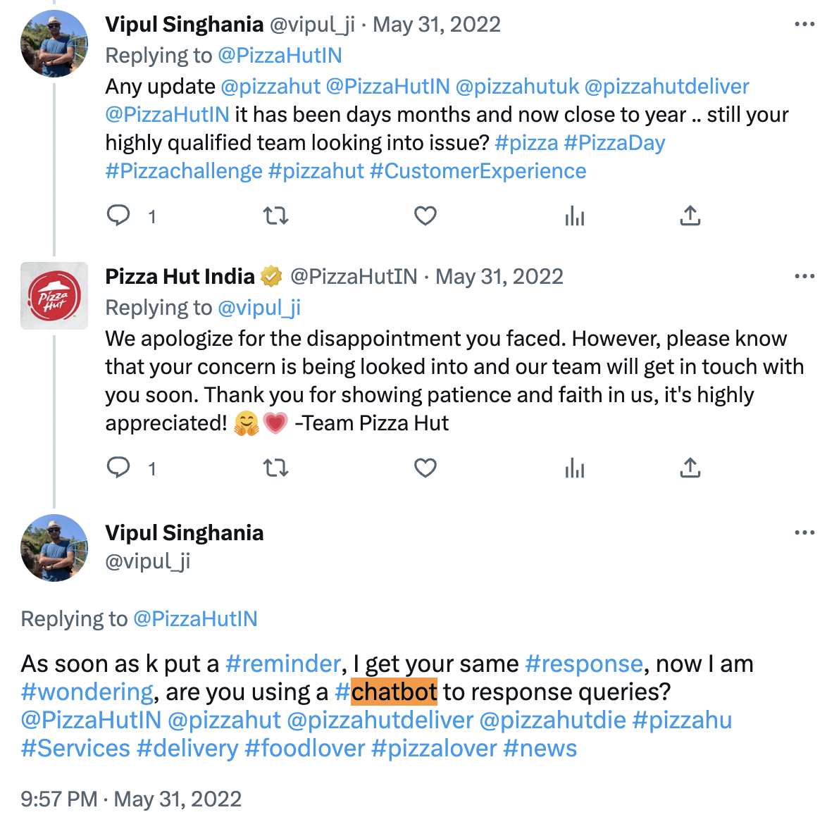 Pizza Hut répond à une plainte d'un client