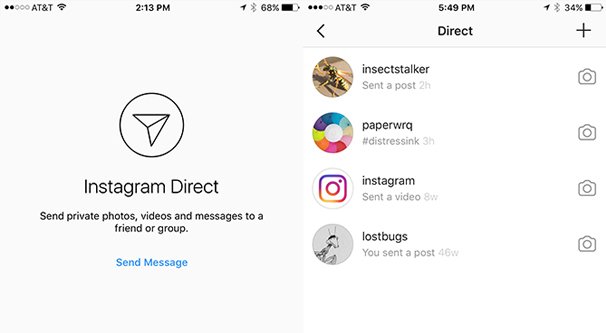 Lista de mensajes directos de Instagram