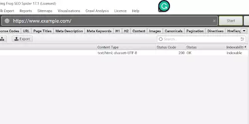 ScreamingFrog الزاحف-بدء الصفحة