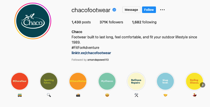 Chaco, Instagram Biyografisinde #FitForAdventure gösteriyor