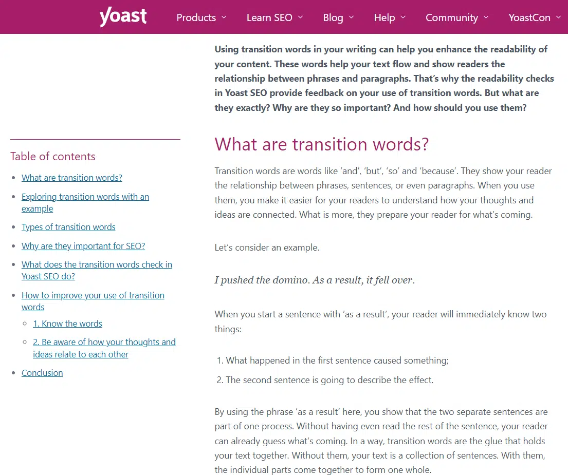 Yoast مثال على محتوى دائم الخضرة