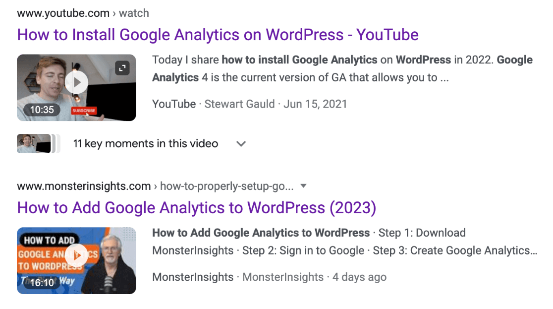 مثال على فيديو SEO SERP