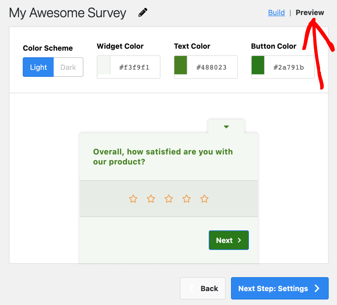 Visualização da aparência da pesquisa de satisfação do cliente UserFeedback