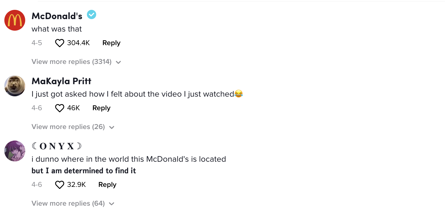 Cuplikan layar komentar teratas McDonald's di TikTok viral yang diposting oleh @IAmBobbyMcFly