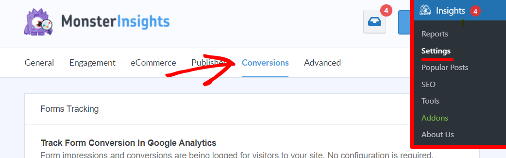 แท็บ Conversion ใน MonsterInsights